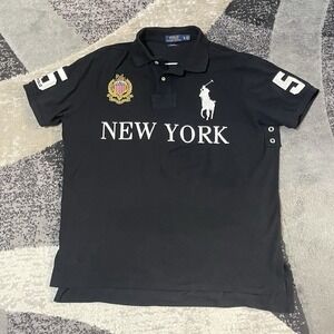 Polo Ralph Lauren Shirt Men XL Black New York Big Pony Crest Logo #5 Rugby Prep